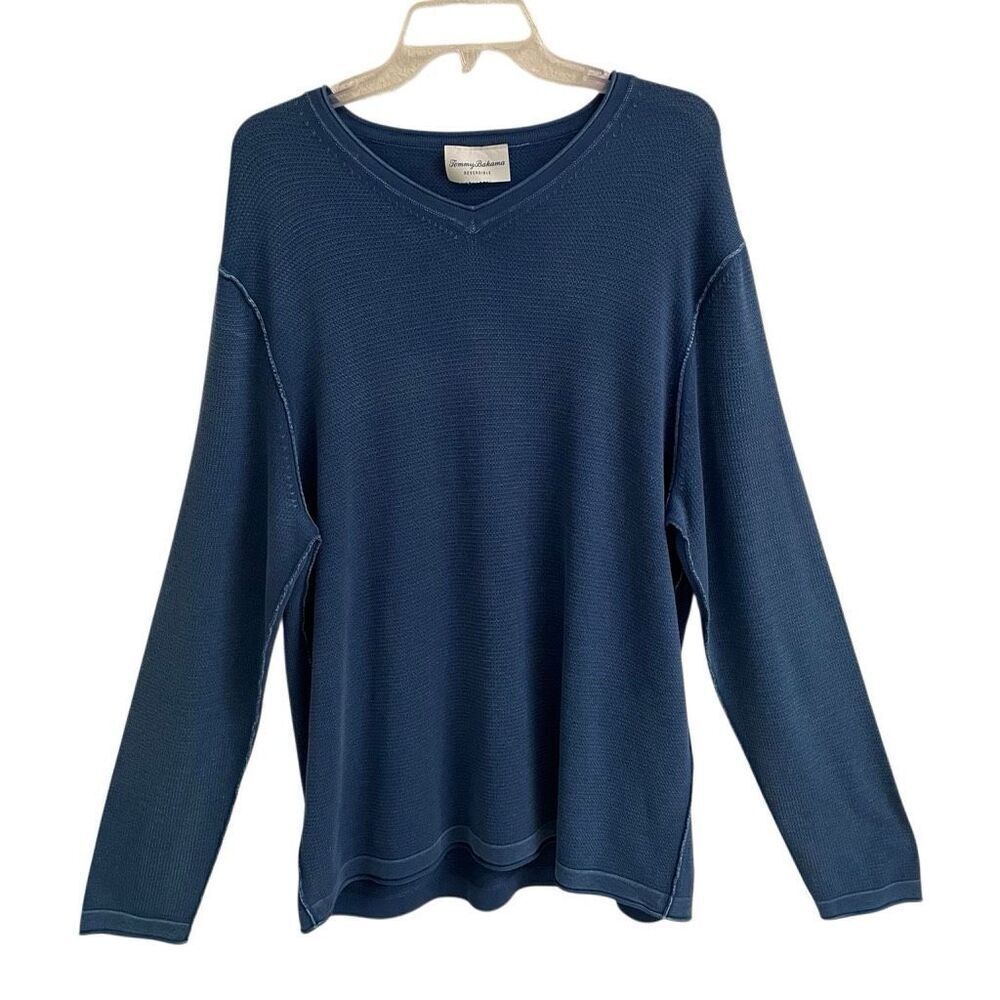Tommy Bahama reversible sweater men’s XL long sleeve pullover V-neck blue